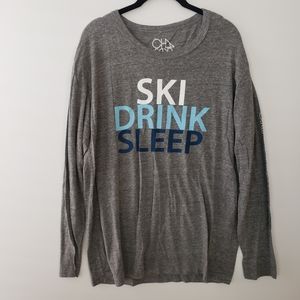 Chaser mens ski drink sleep long sleeve graphic tshirt grey size large NWT